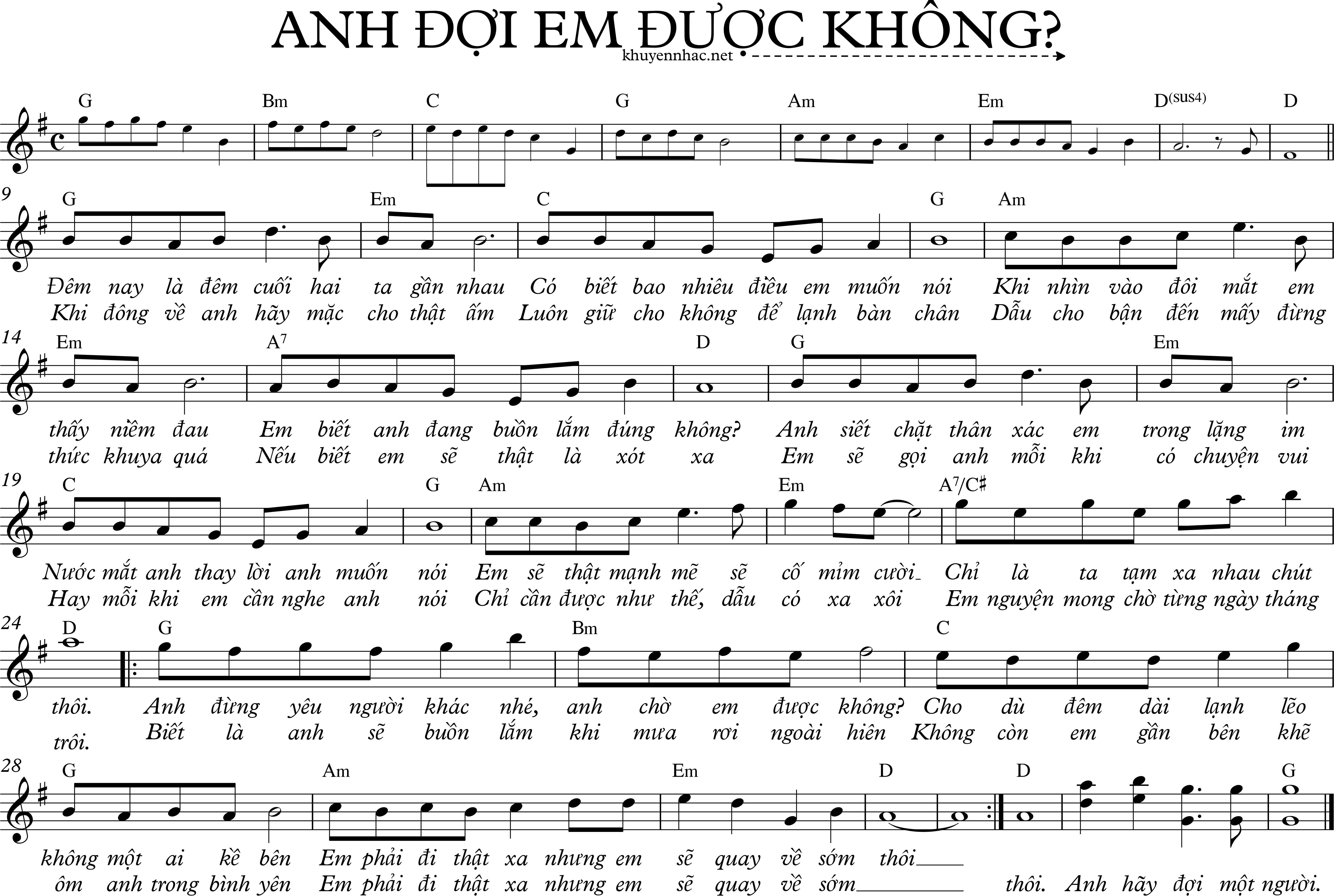 Sheet nhạc Anh Đợi Em Được Không? - Đang cập nhật - trang 1