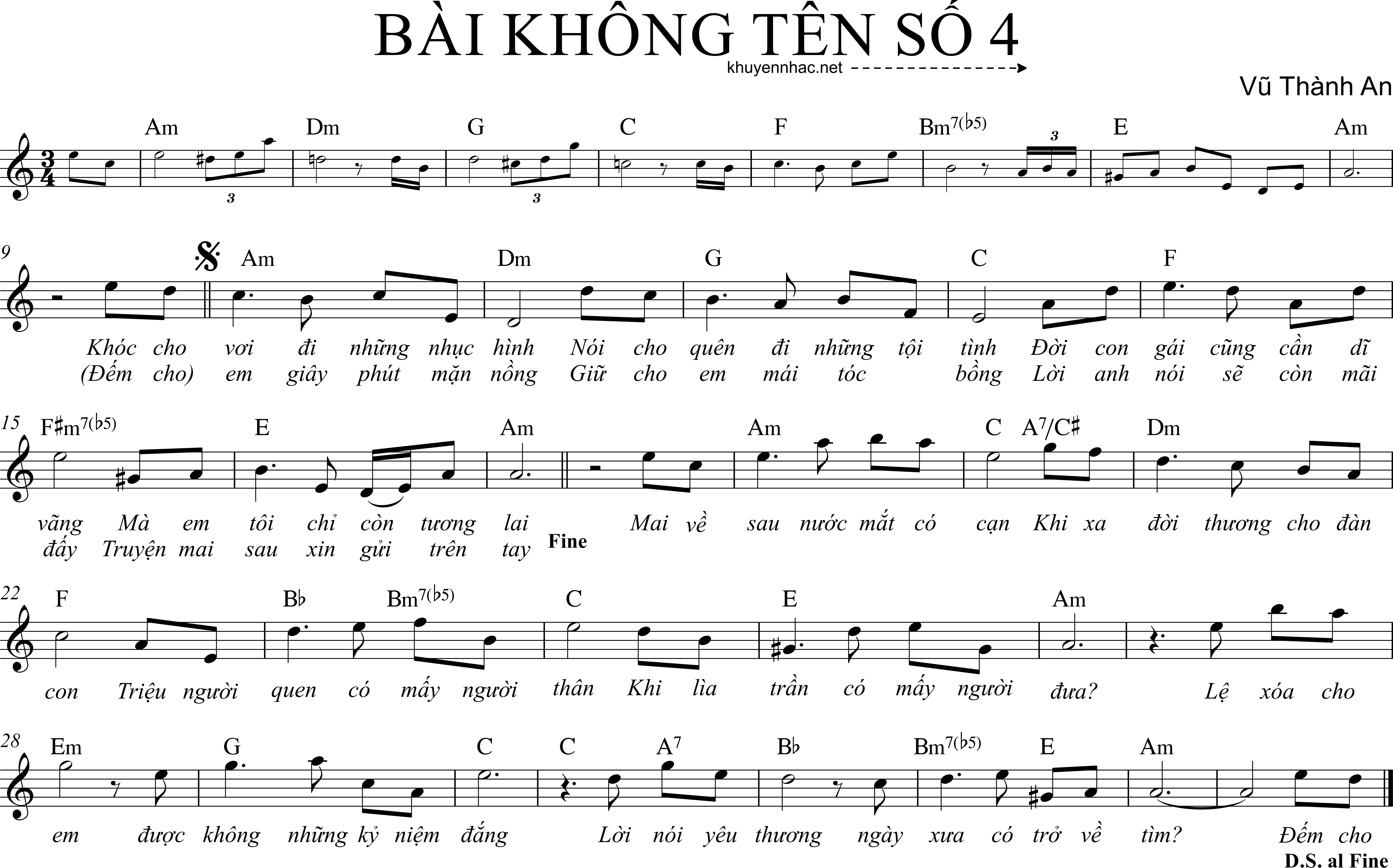 Sheet nhạc Bài không tên số 4 - Vũ Thành An - trang 1