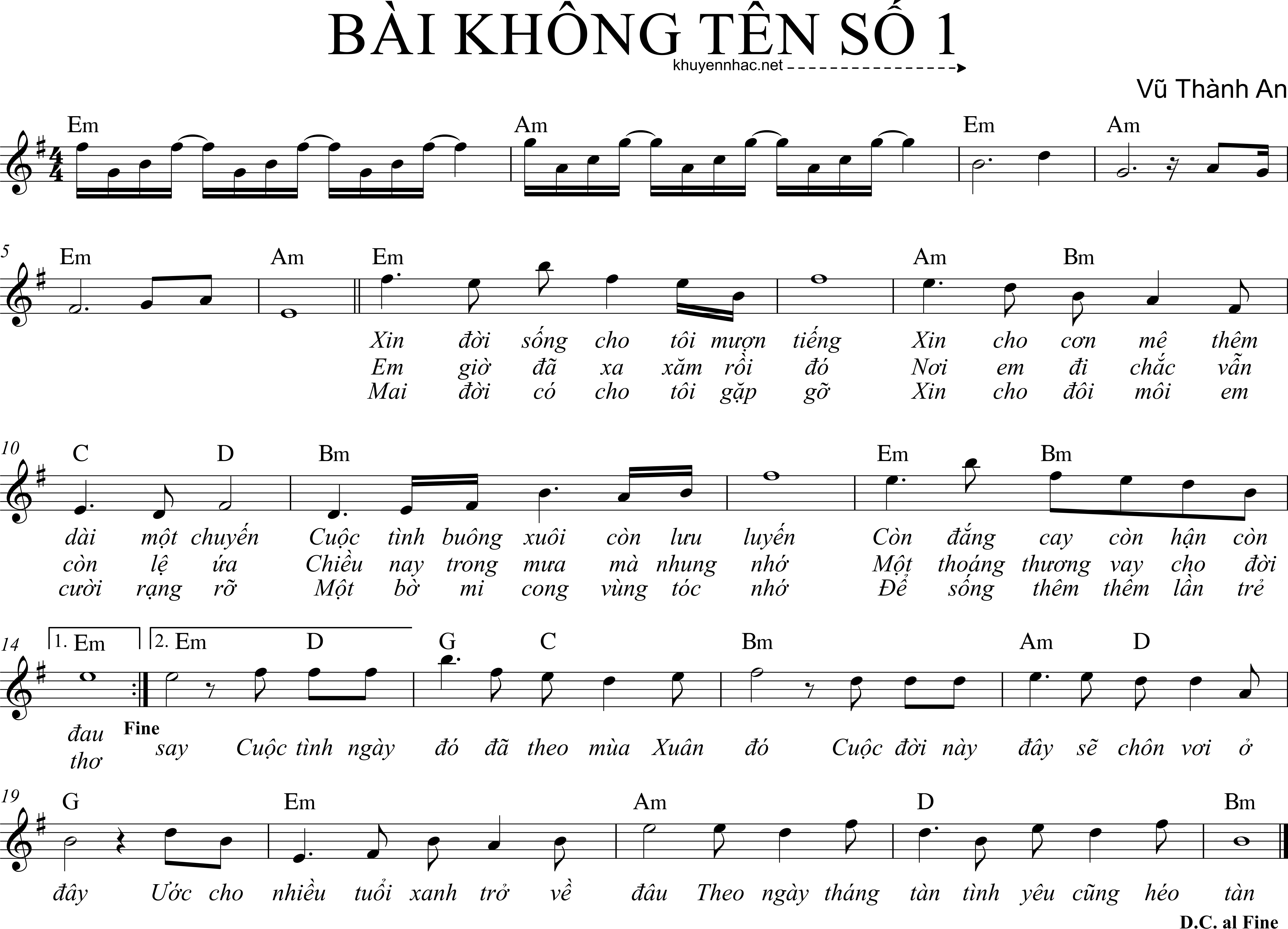 Sheet nhạc Bài Không Tên Số 1 - Vũ Thành An - trang 1