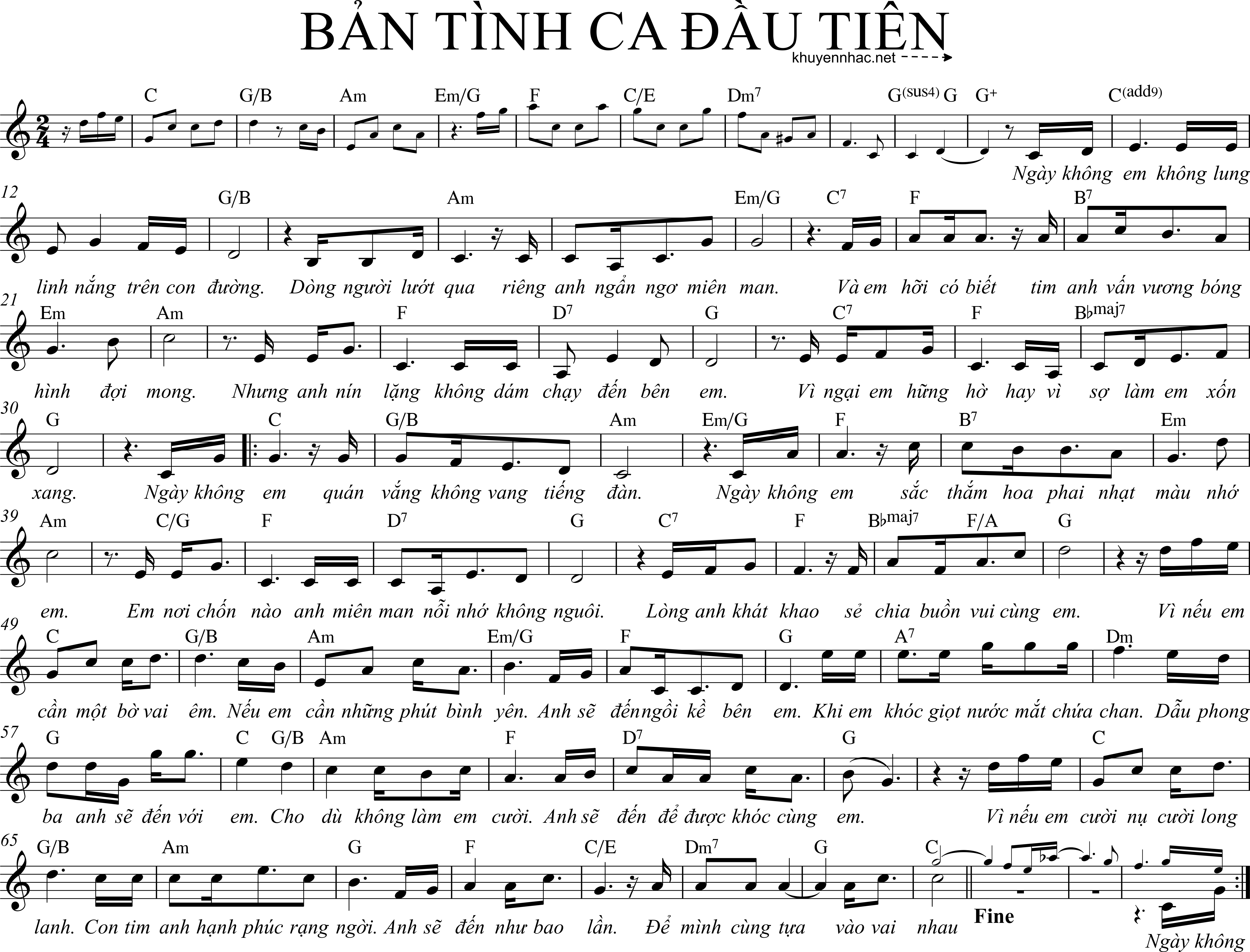 Sheet nhạc Bản Tình Ca Đầu Tiên - Đang cập nhật - trang 1