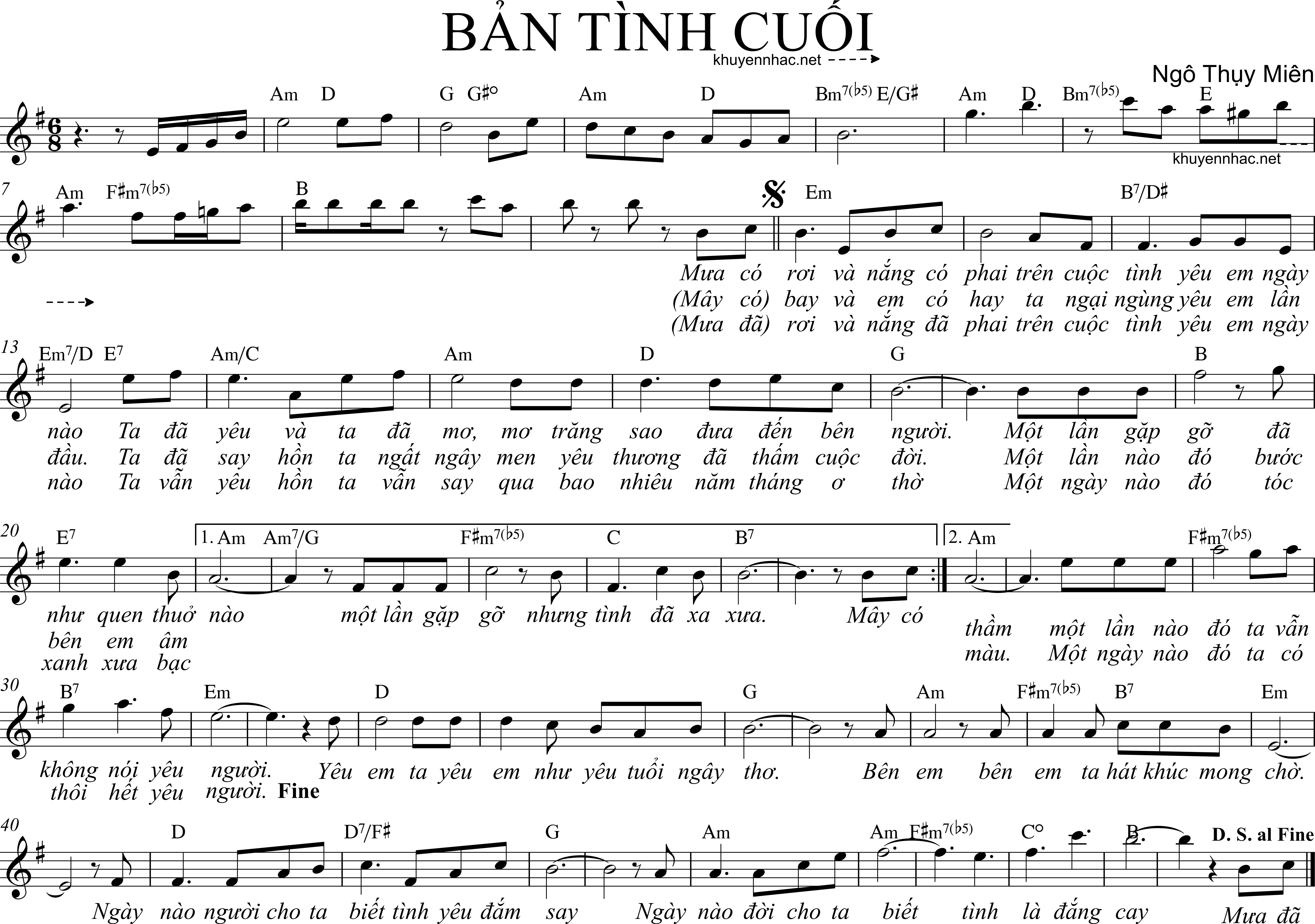Sheet nhạc Bản Tình Cuối - Ngô Thụy Miên - trang 1