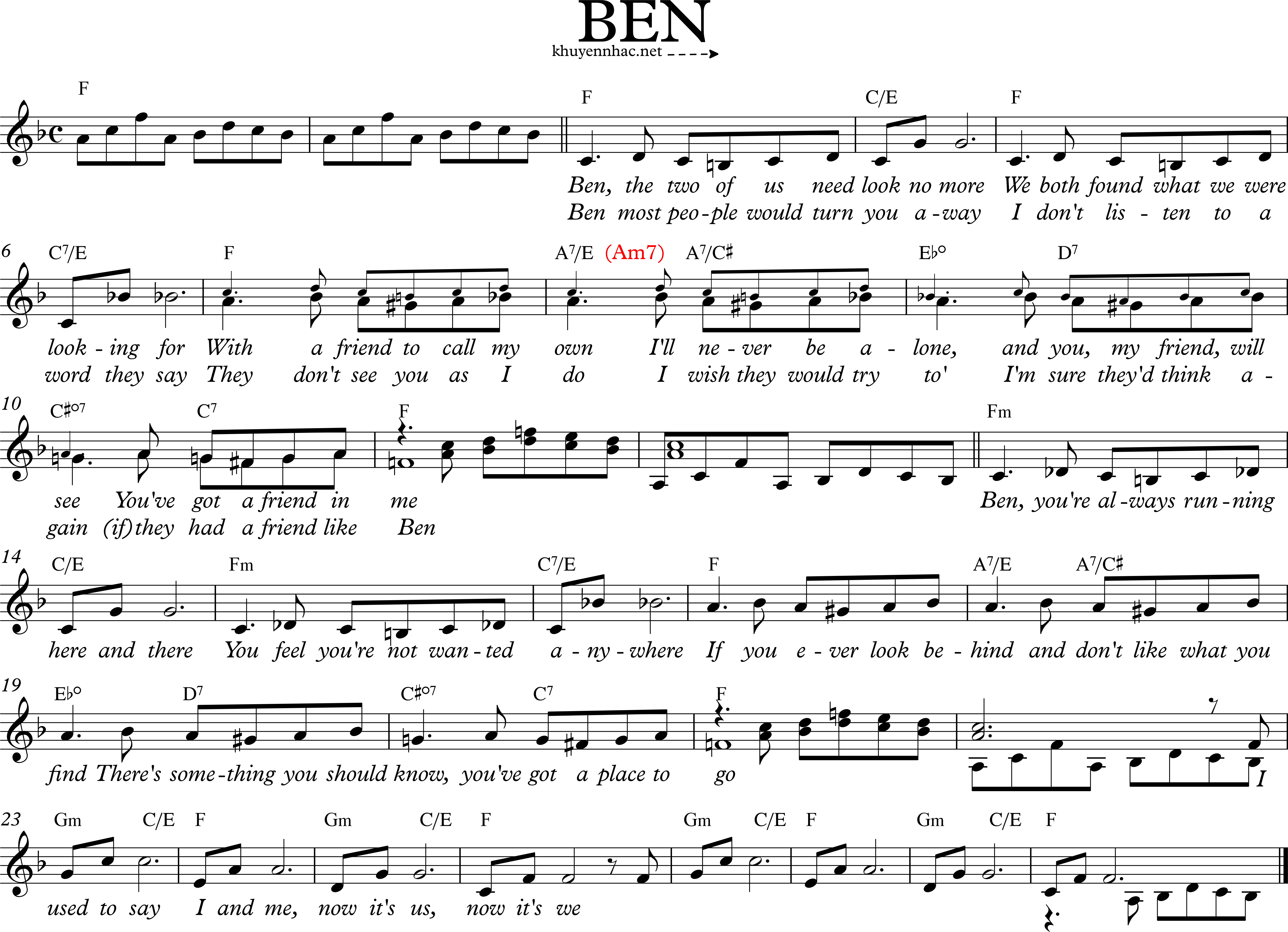 Sheet nhạc Ben - Michael Jackson - trang 1