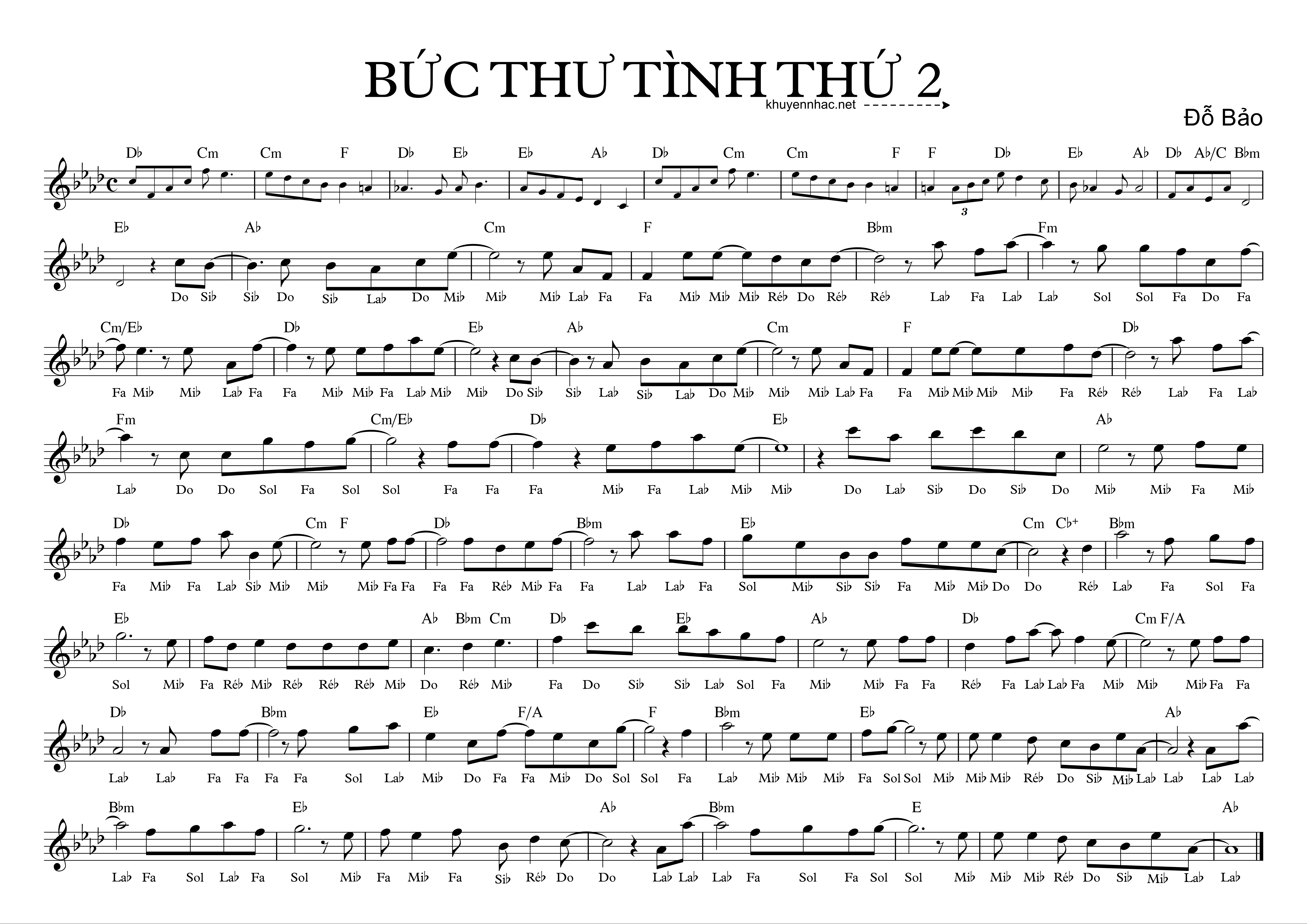 Sheet nhạc Bức Thư TÌnh Thứ 2 - Đỗ Bão - trang 1