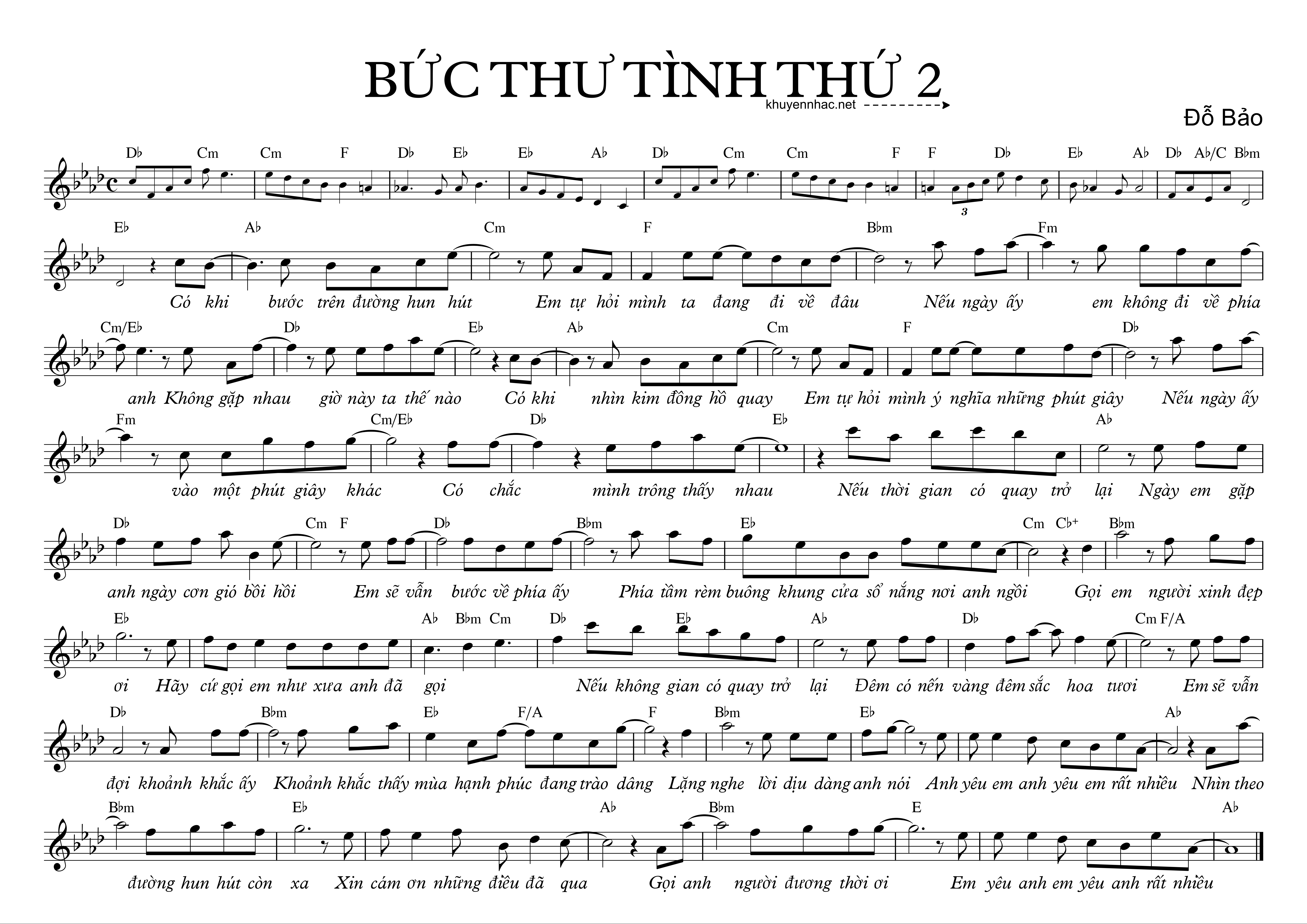 Sheet nhạc Bức Thư TÌnh Thứ 2 - Đỗ Bão - trang 2