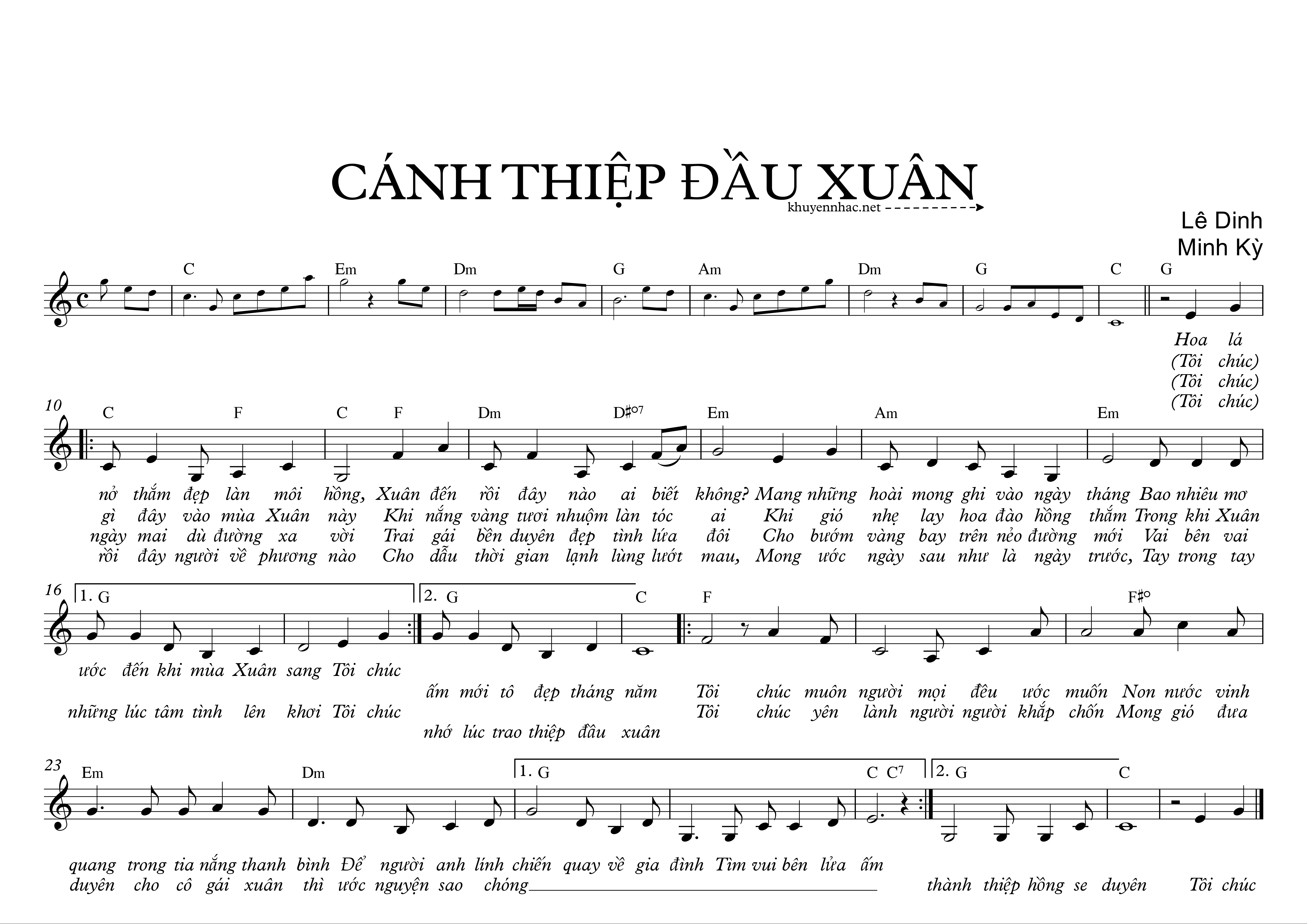 Sheet nhạc CÁNH THIỆP ĐẦU XUÂN - Lê Dinh - Minh Kỳ - trang 1