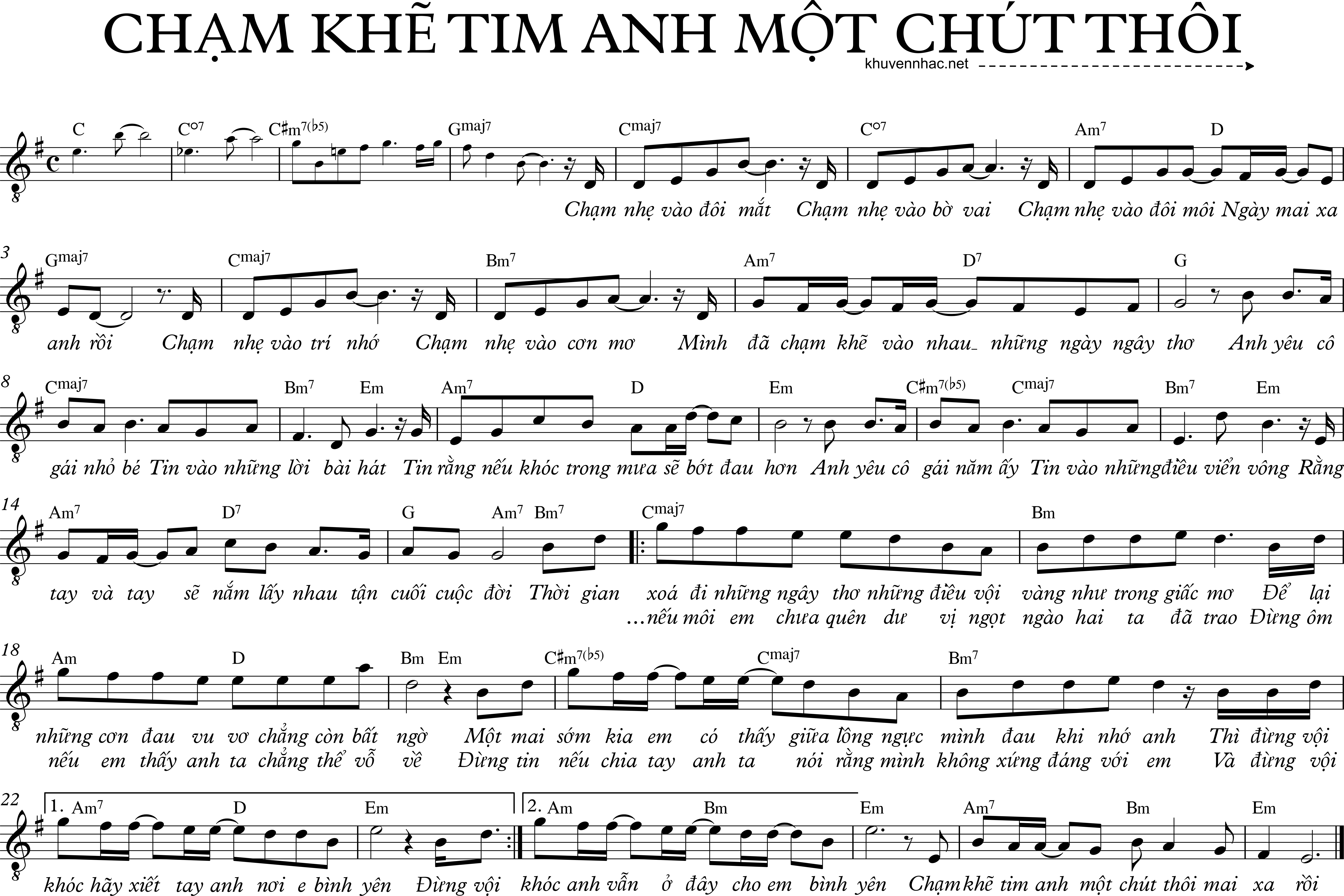 Sheet nhạc Chạm Khẽ Tim Anh Một Chút Thôi - trang 1