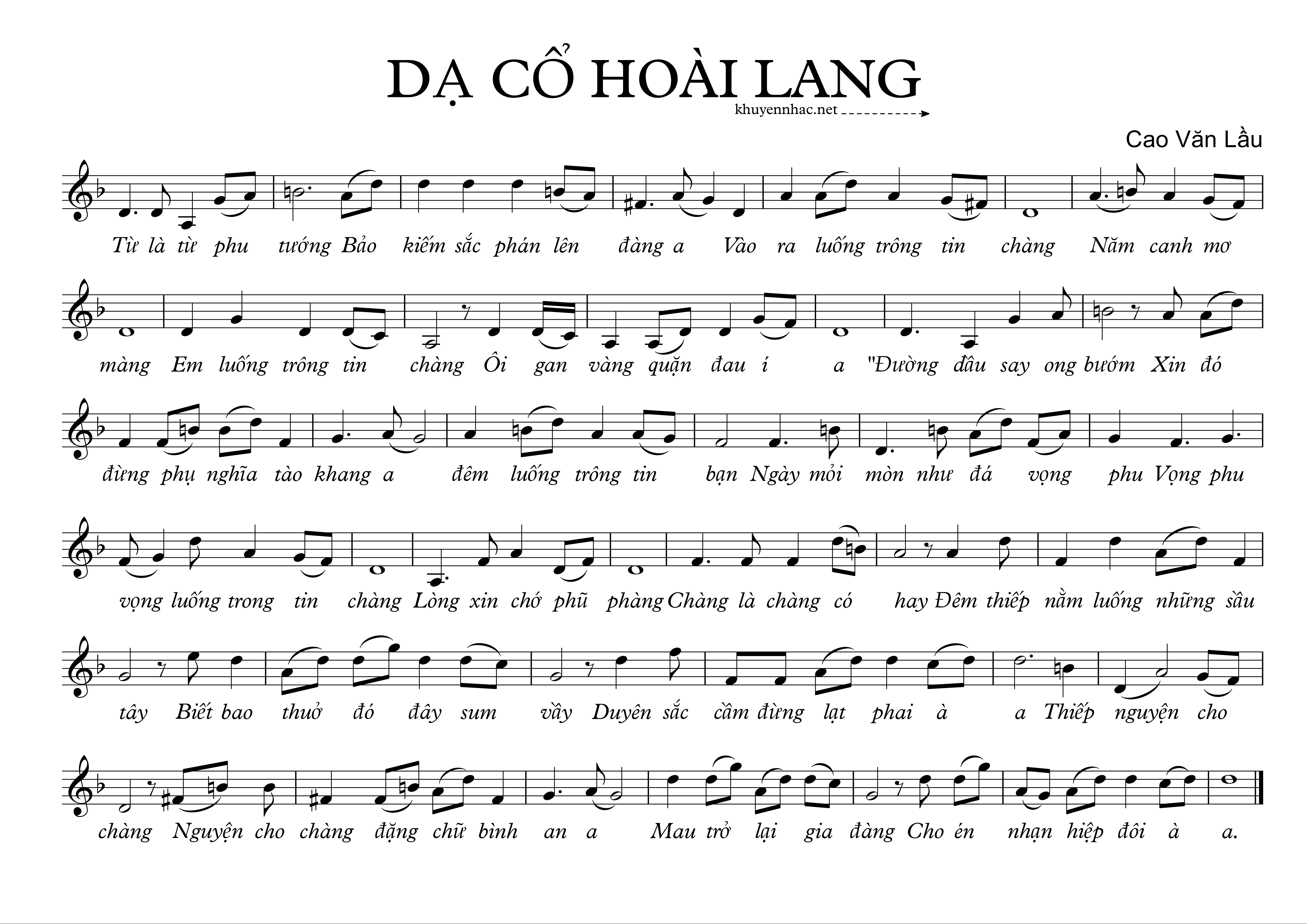 Sheet nhạc Dạ Cổ Hoài Lang - Cao Văn Lầu - trang 1