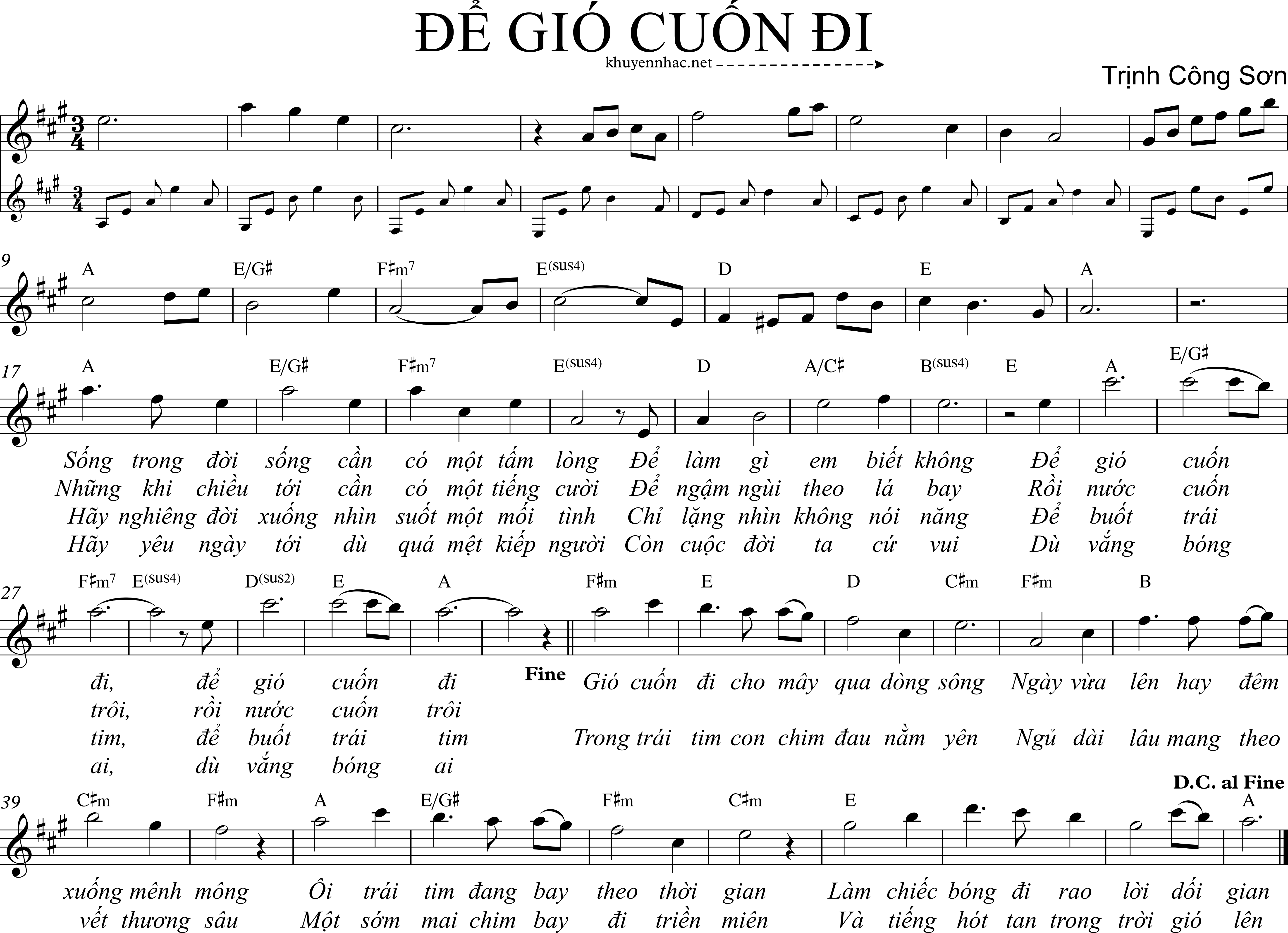 Sheet nhạc Để Gió Cuốn Đi - Trịnh Công Sơn - trang 1