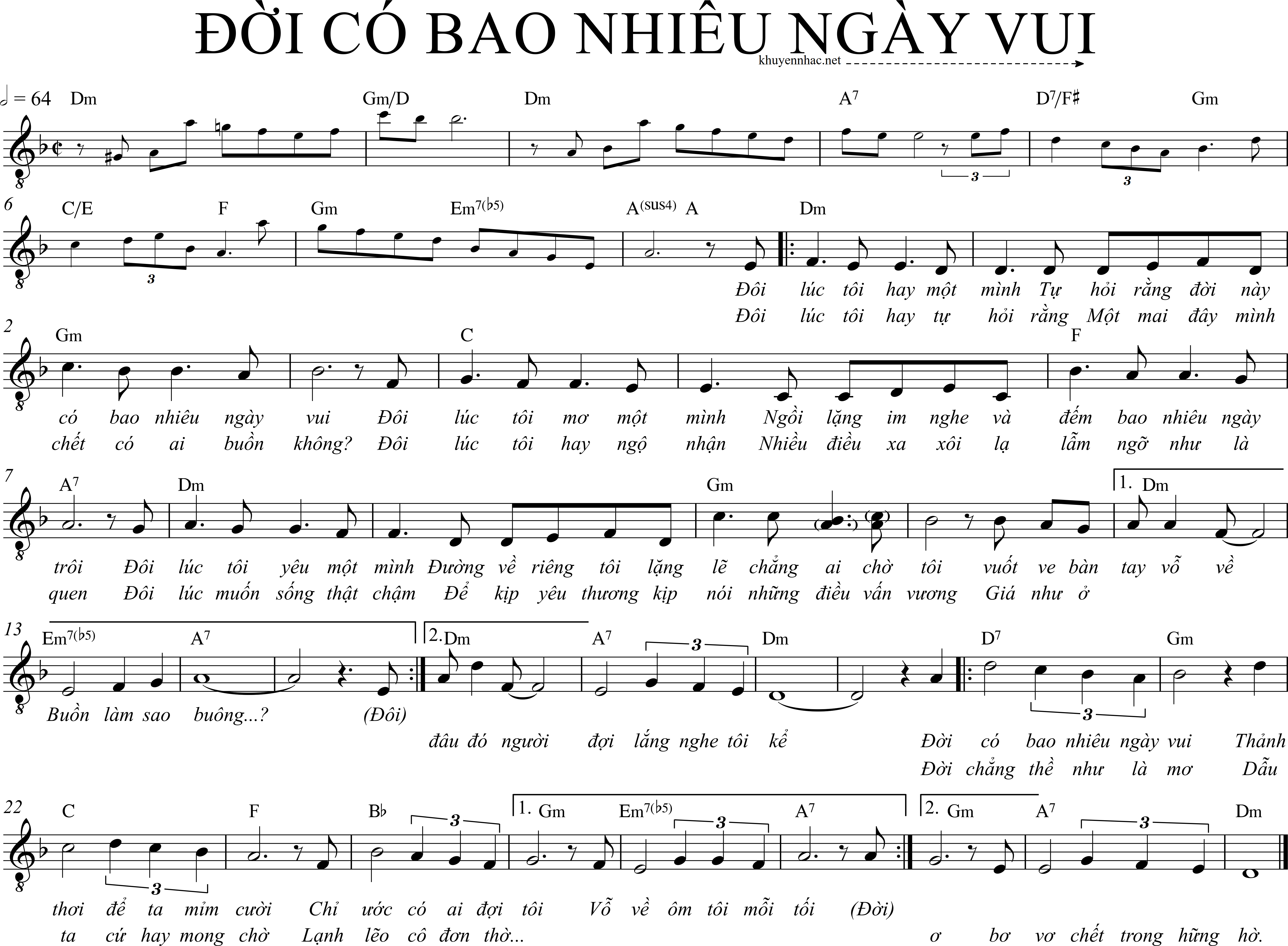 Sheet nhạc Đời Có Bao Nhiêu Ngày Vui - Châu Đăng Khoa - trang 1
