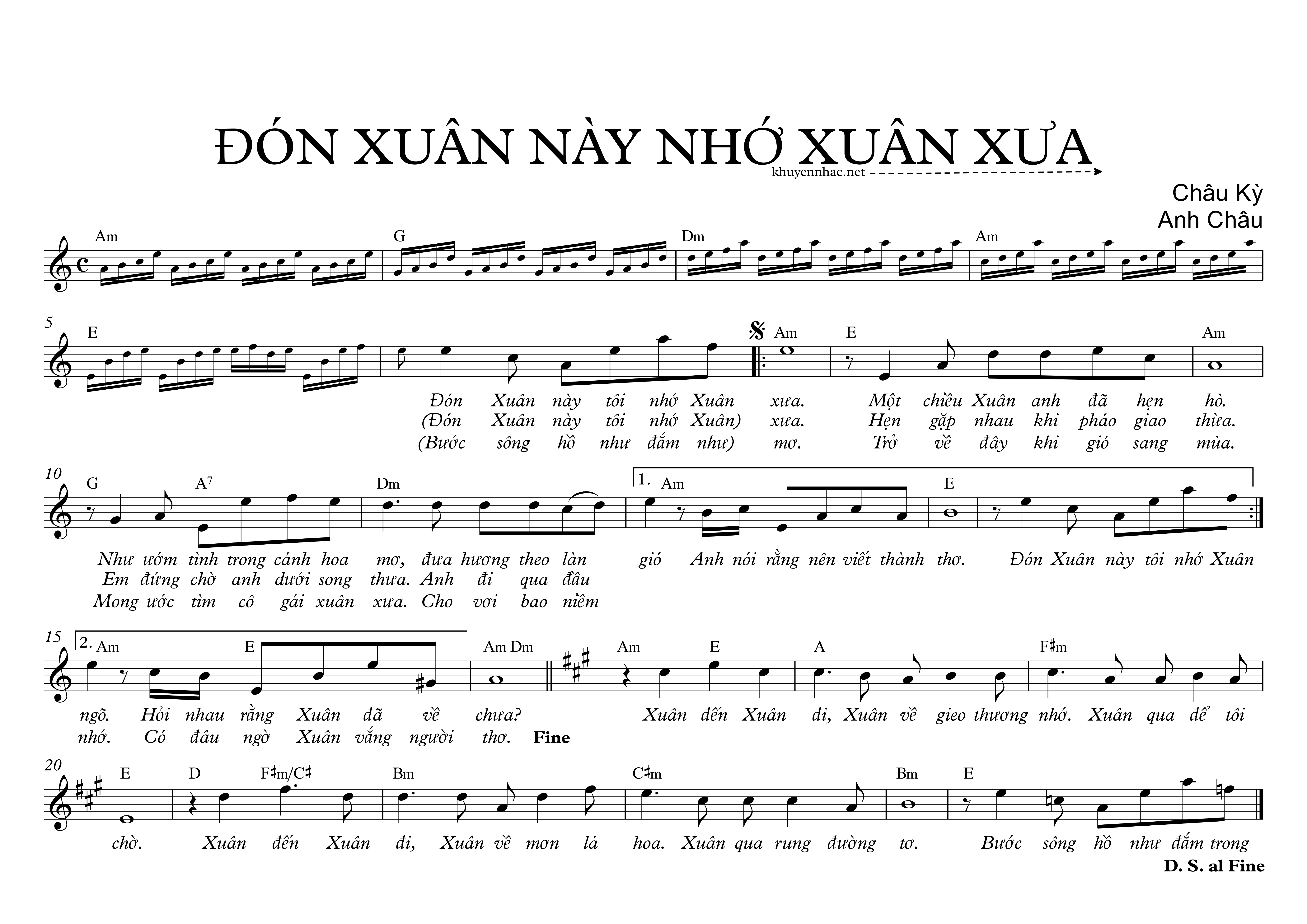 Sheet nhạc Đón xuân này nhớ xuân xưa - Anh Châu - Châu Kỳ - trang 1