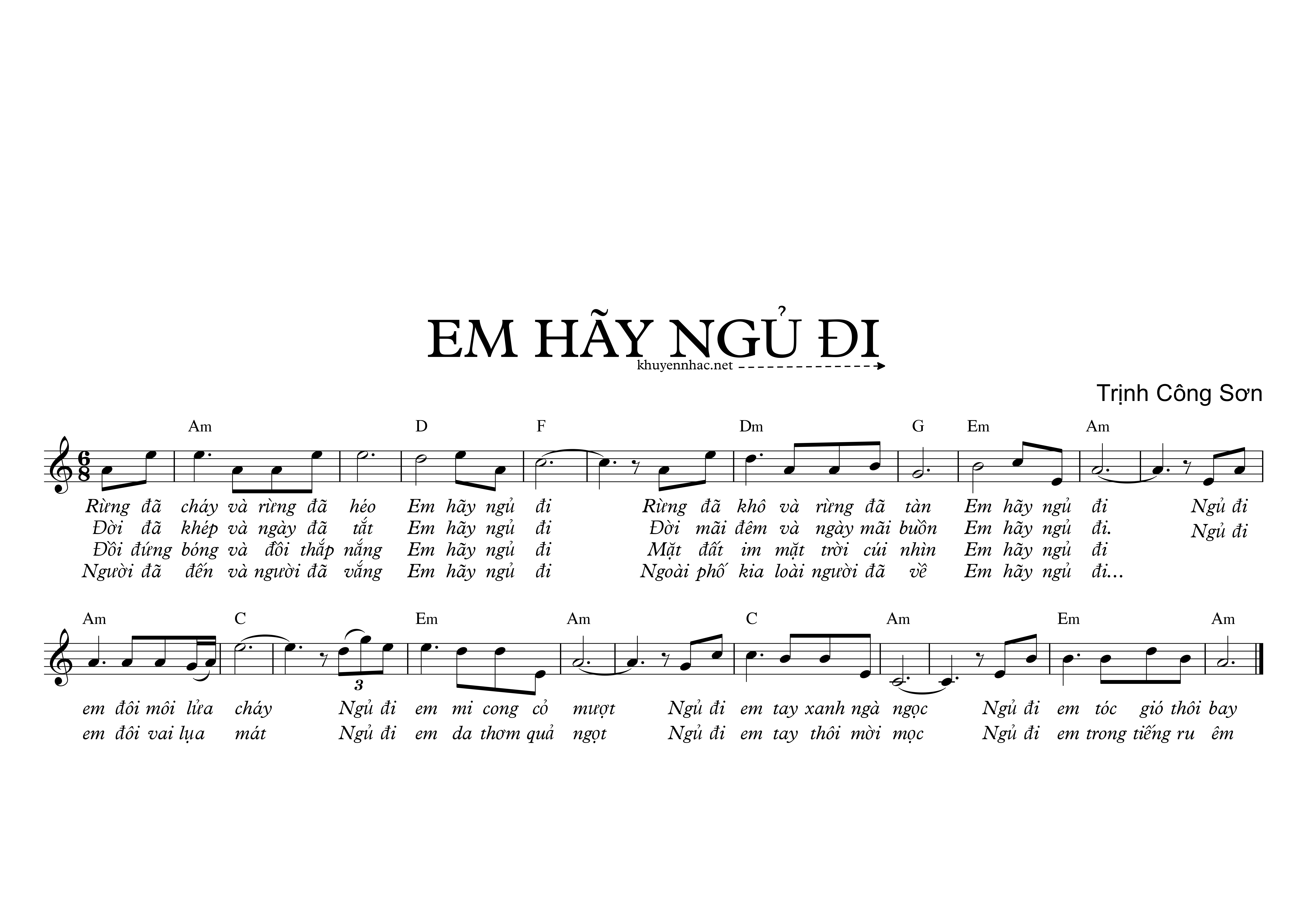 Sheet nhạc Em hãy ngủ đi - Trịnh Công Sơn - trang 1