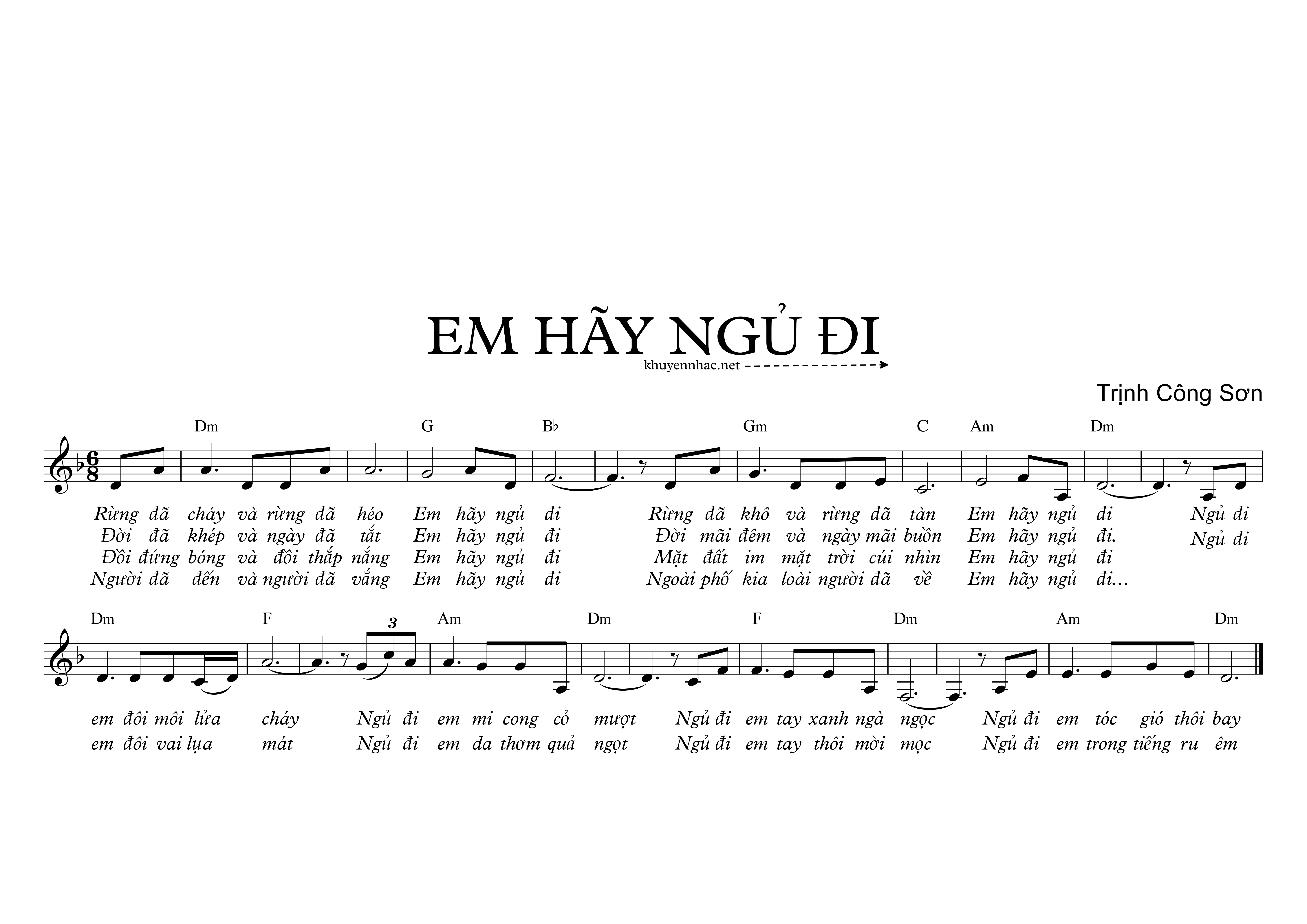 Sheet nhạc Em hãy ngủ đi - Trịnh Công Sơn - trang 2