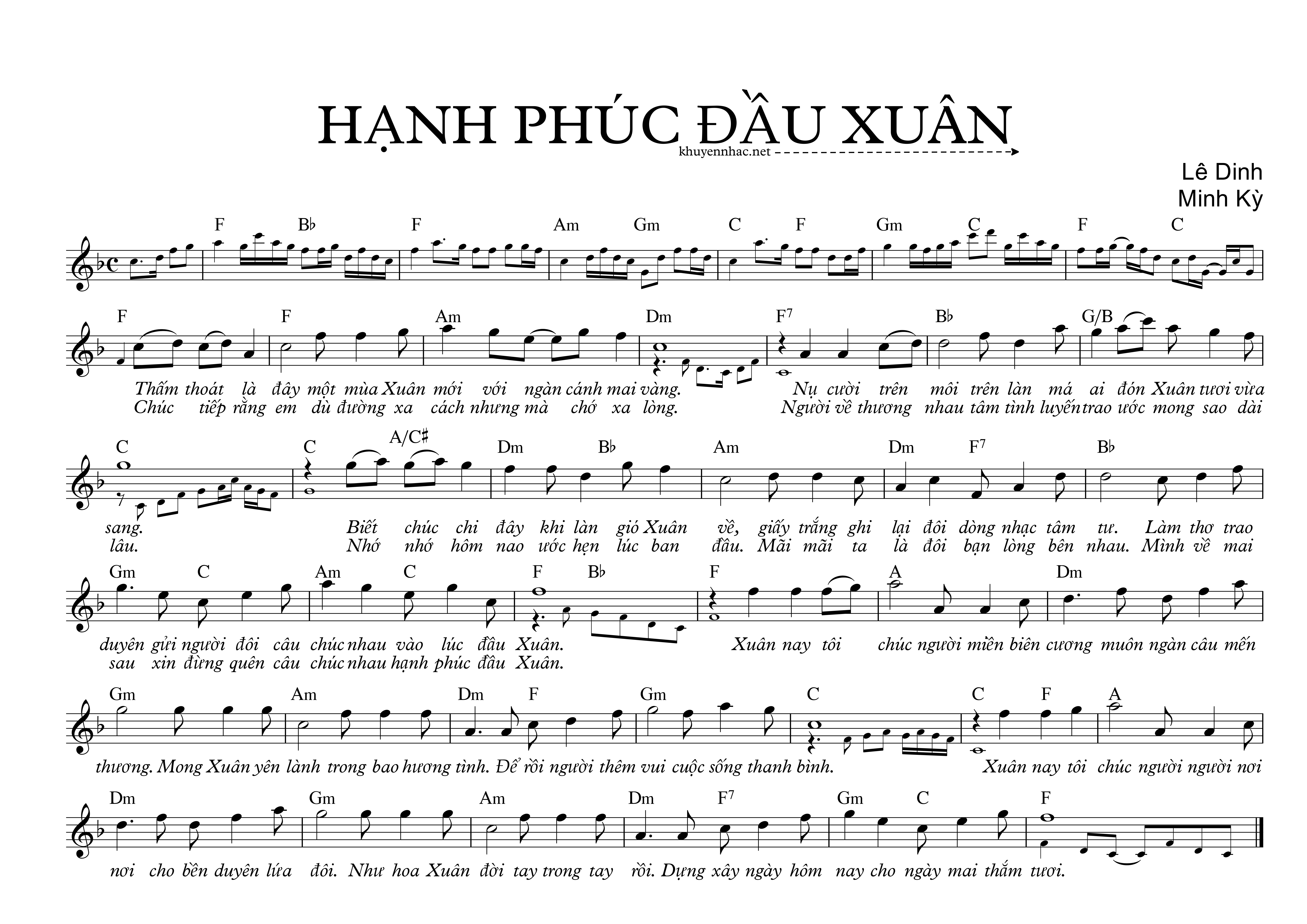 Sheet nhạc Hạnh Phúc Đầu Xuân - Minh Kỳ, Lê Dinh - trang 1