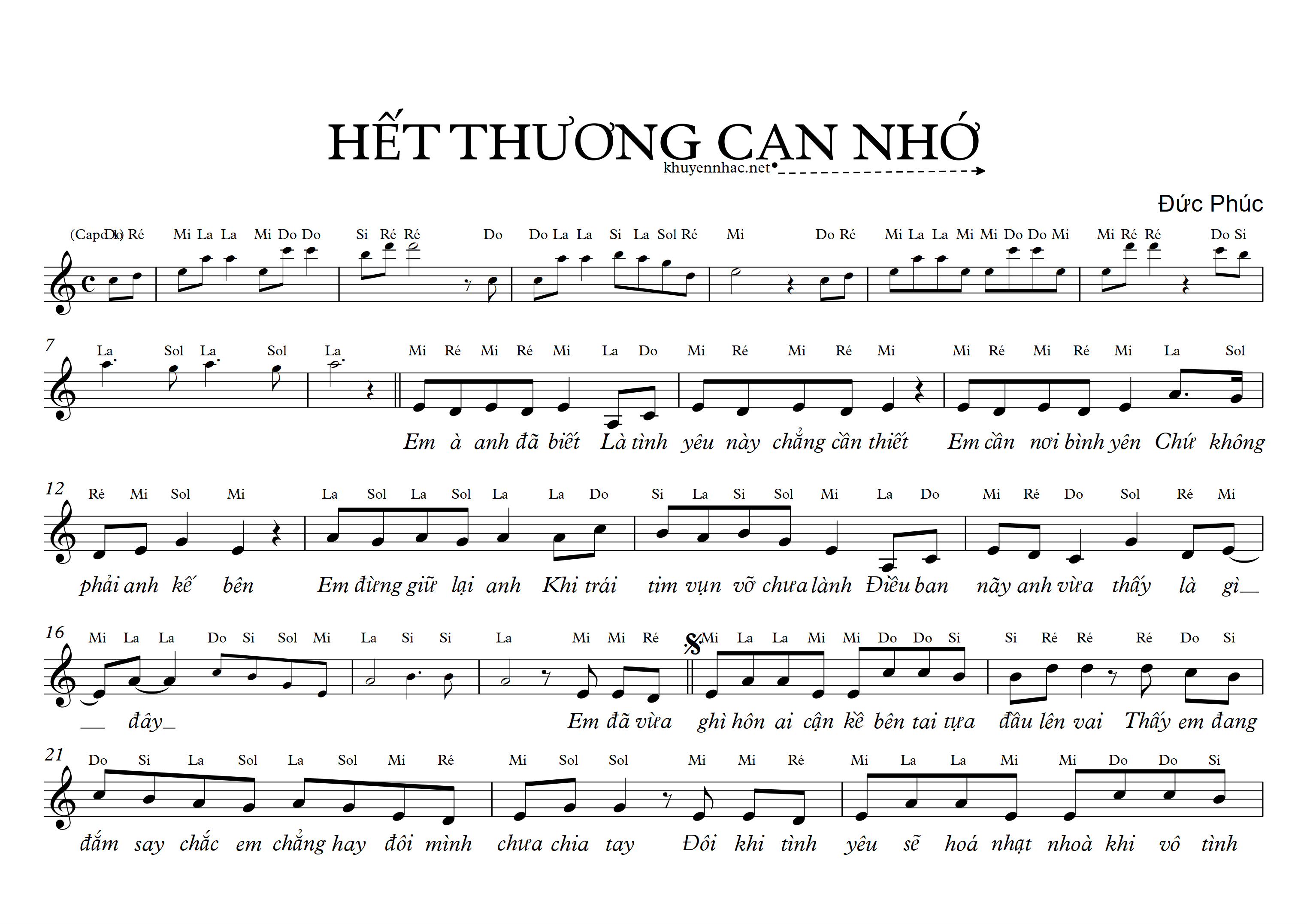 Sheet nhạc Hết Thương Cạn Nhớ - trang 1
