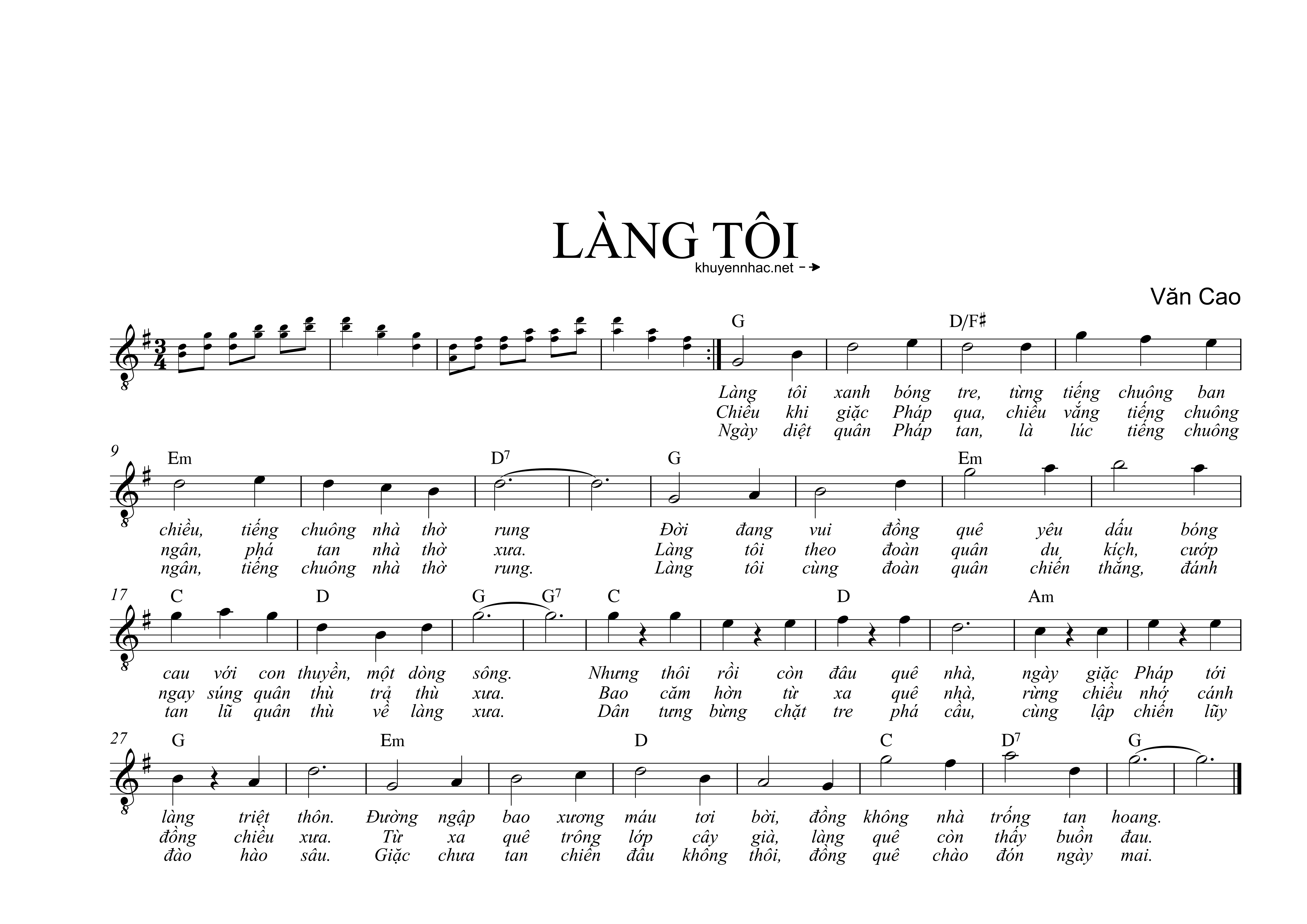 Sheet nhạc Làng tôi - Văn Cao - trang 1
