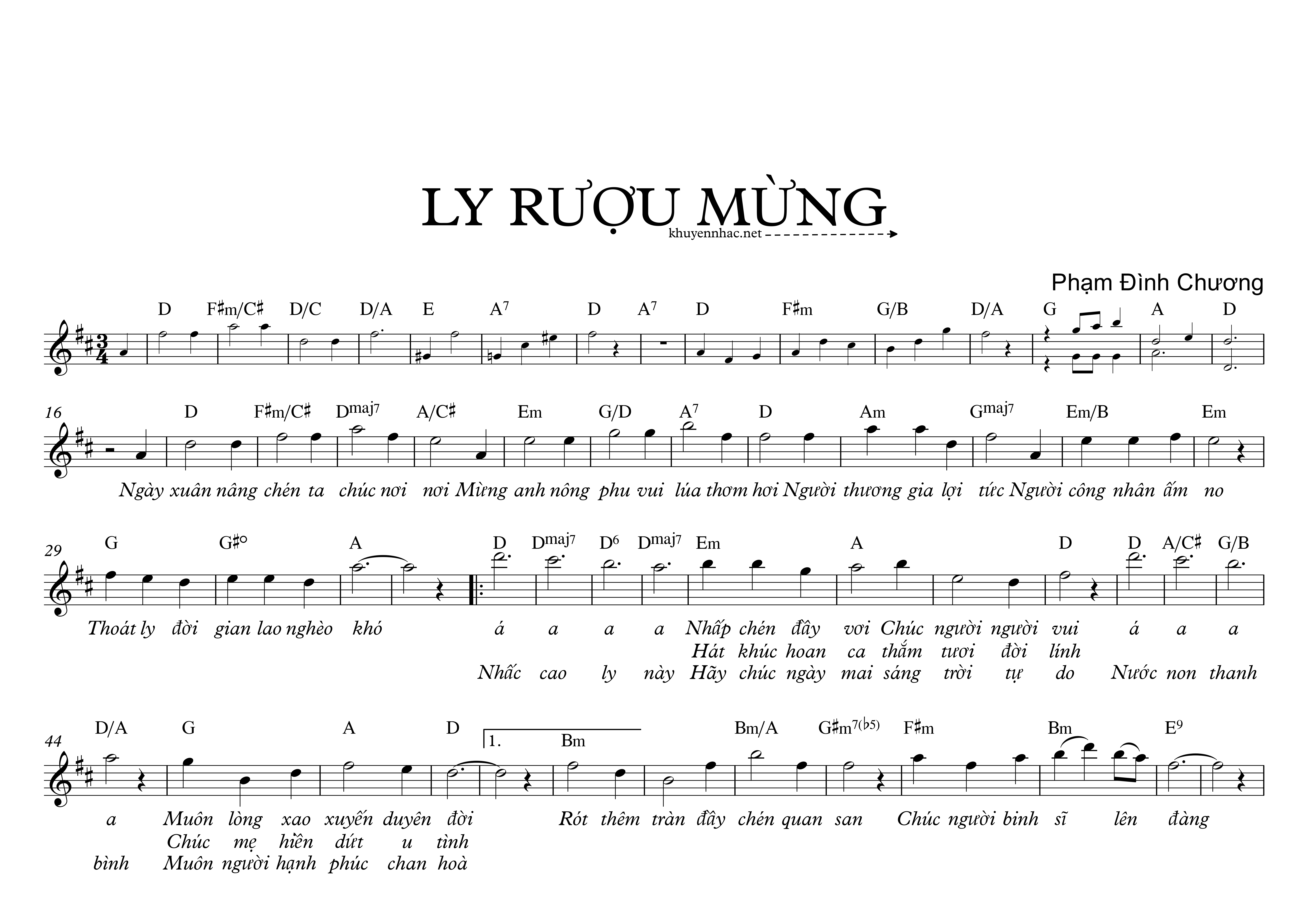 Sheet nhạc Ly rượu mừng - Phạm Đình Chương - trang 1