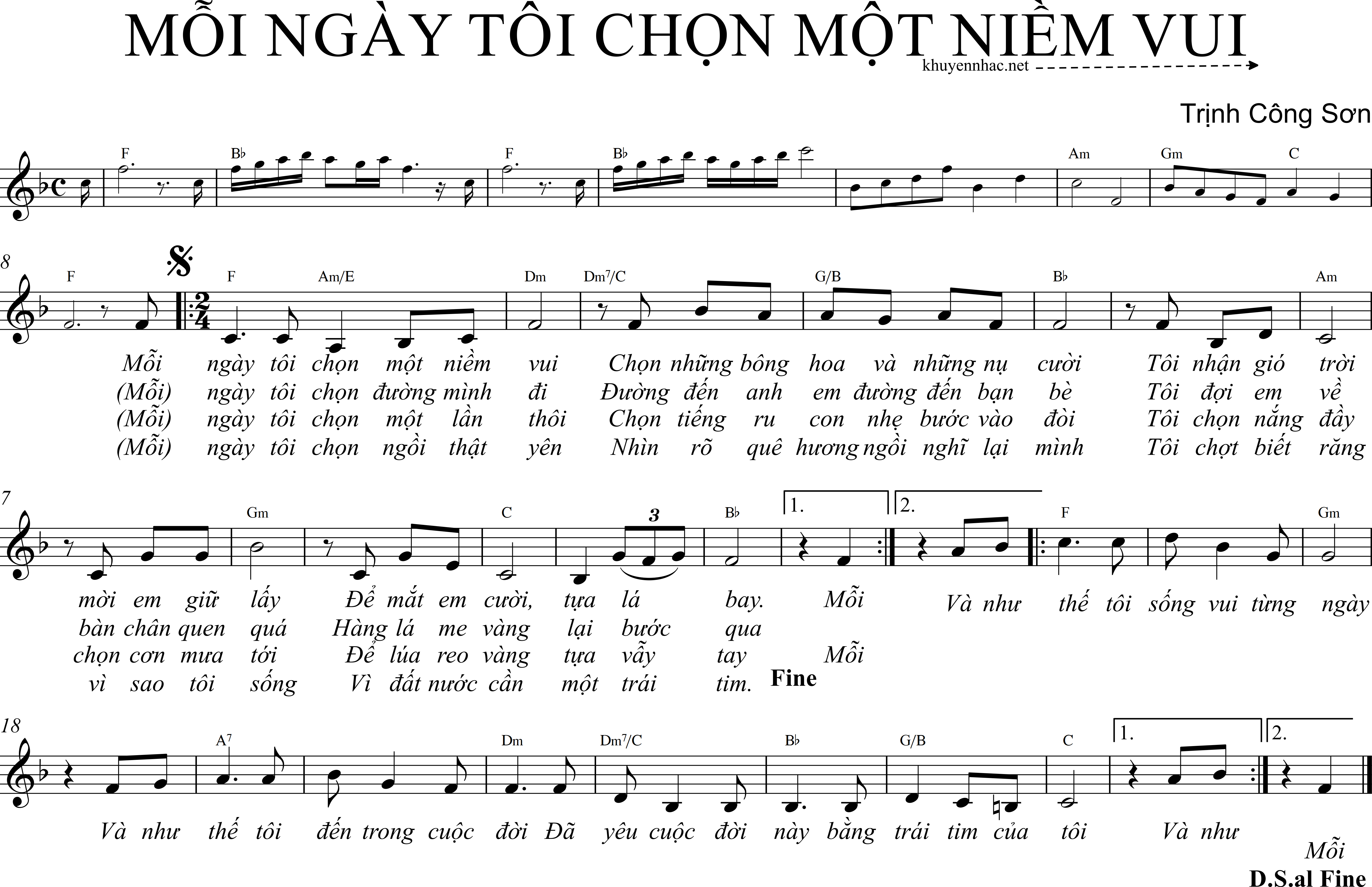 Sheet nhạc Mỗi Ngày Tôi Chọn Một Niềm Vui - Trịnh Công Sơn - trang 1
