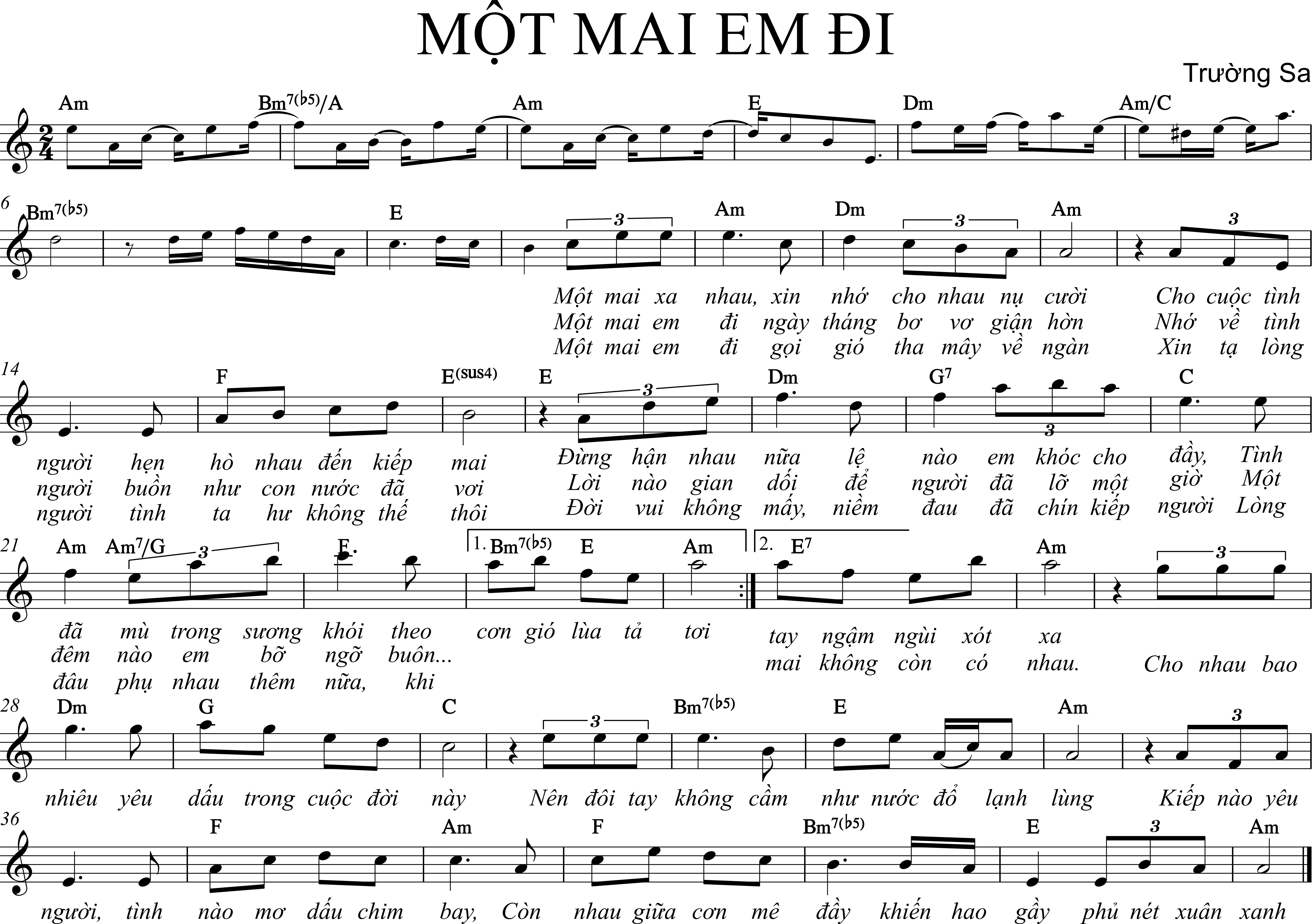 Sheet nhạc Một Mai Em Đi - Trường Sa - trang 1
