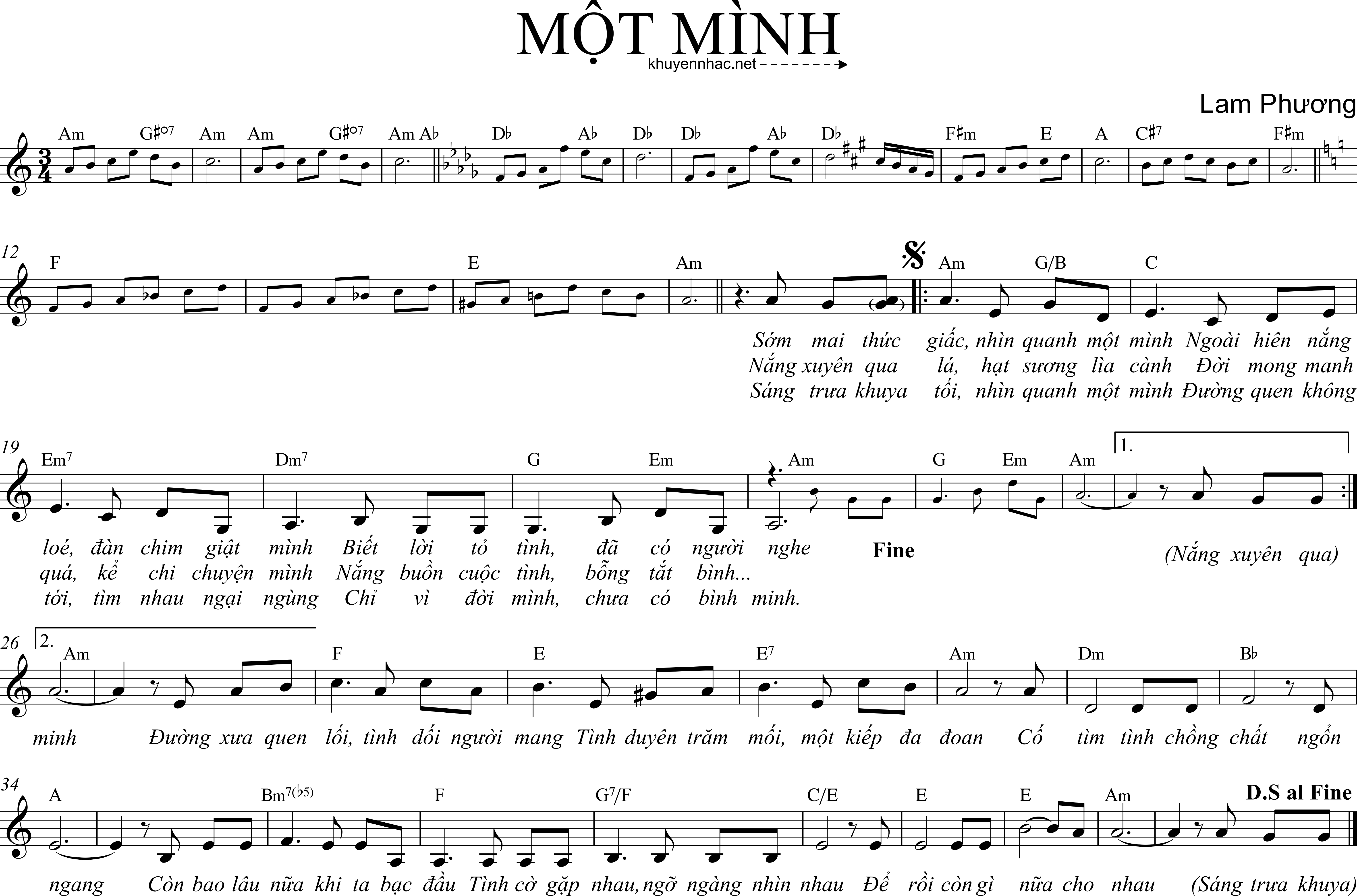 Sheet nhạc Một Mình - Lam Phương - trang 1