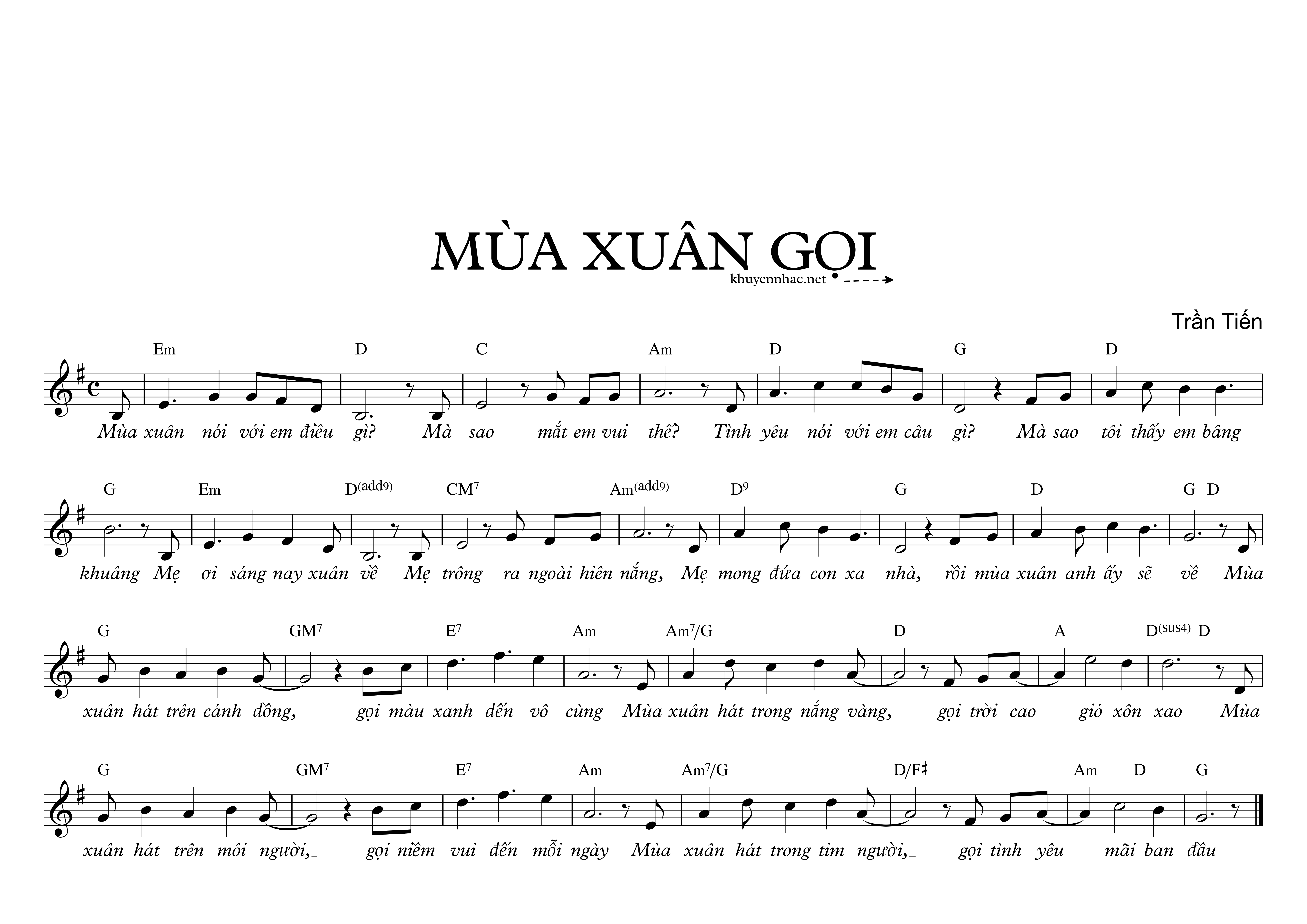 Sheet nhạc Mùa Xuân Gọi - Trần Tiến - trang 1