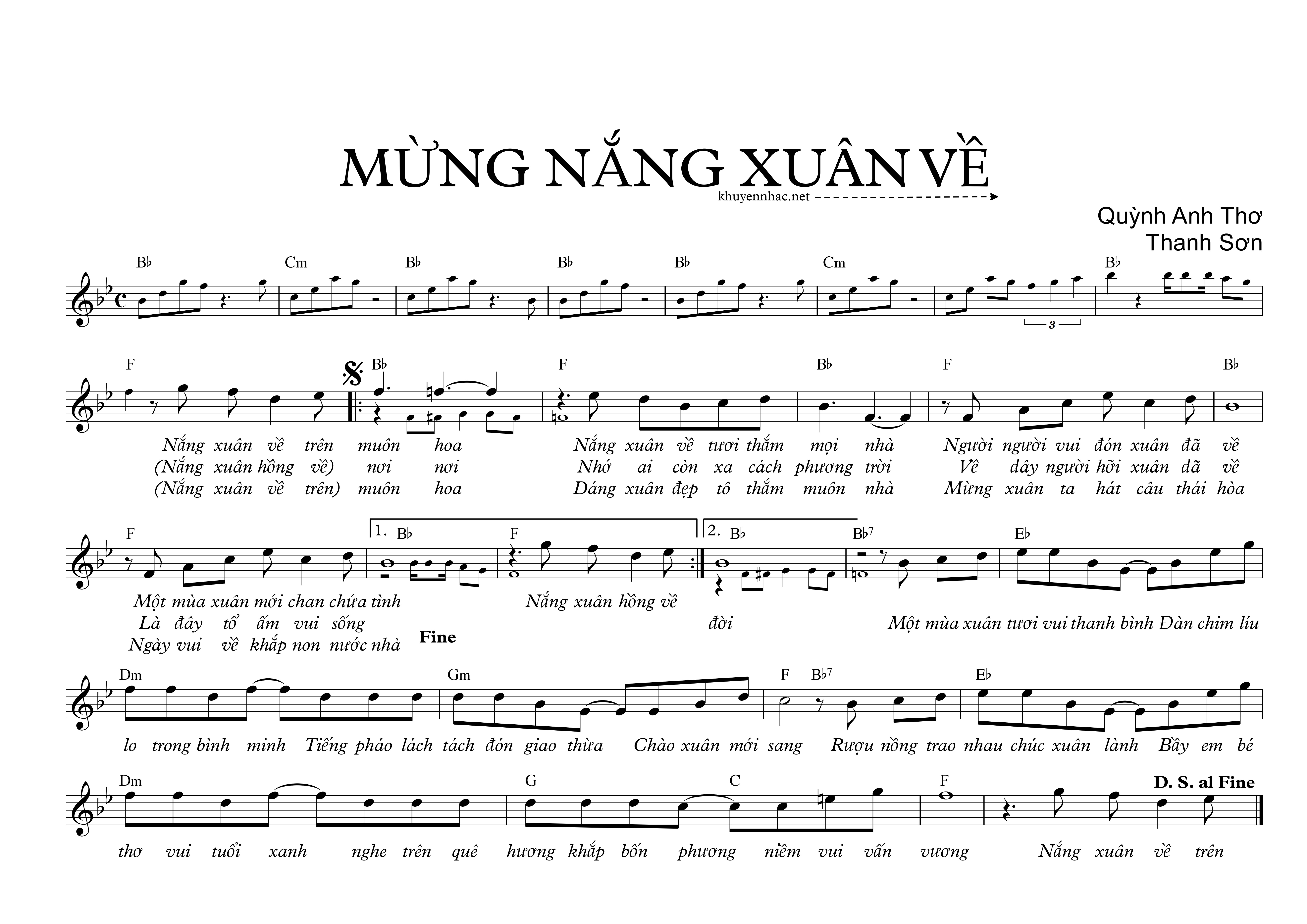 Sheet nhạc Mừng Nắng Xuân Về - Nhạc: Huỳnh Anh Thơ: Thanh Sơn - trang 1