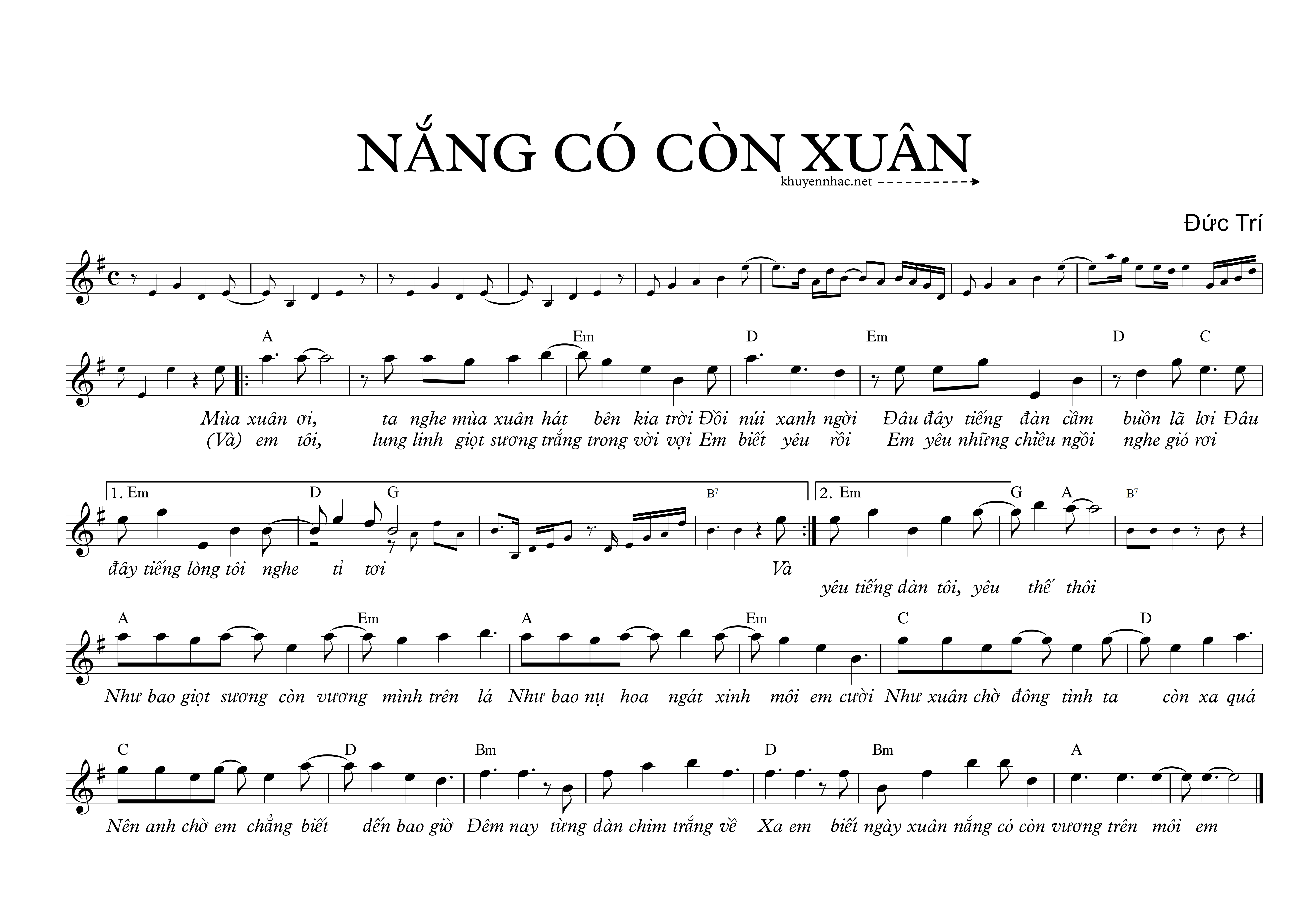 Sheet nhạc Nắng Có Còn Xuân - Đức Trí - trang 1