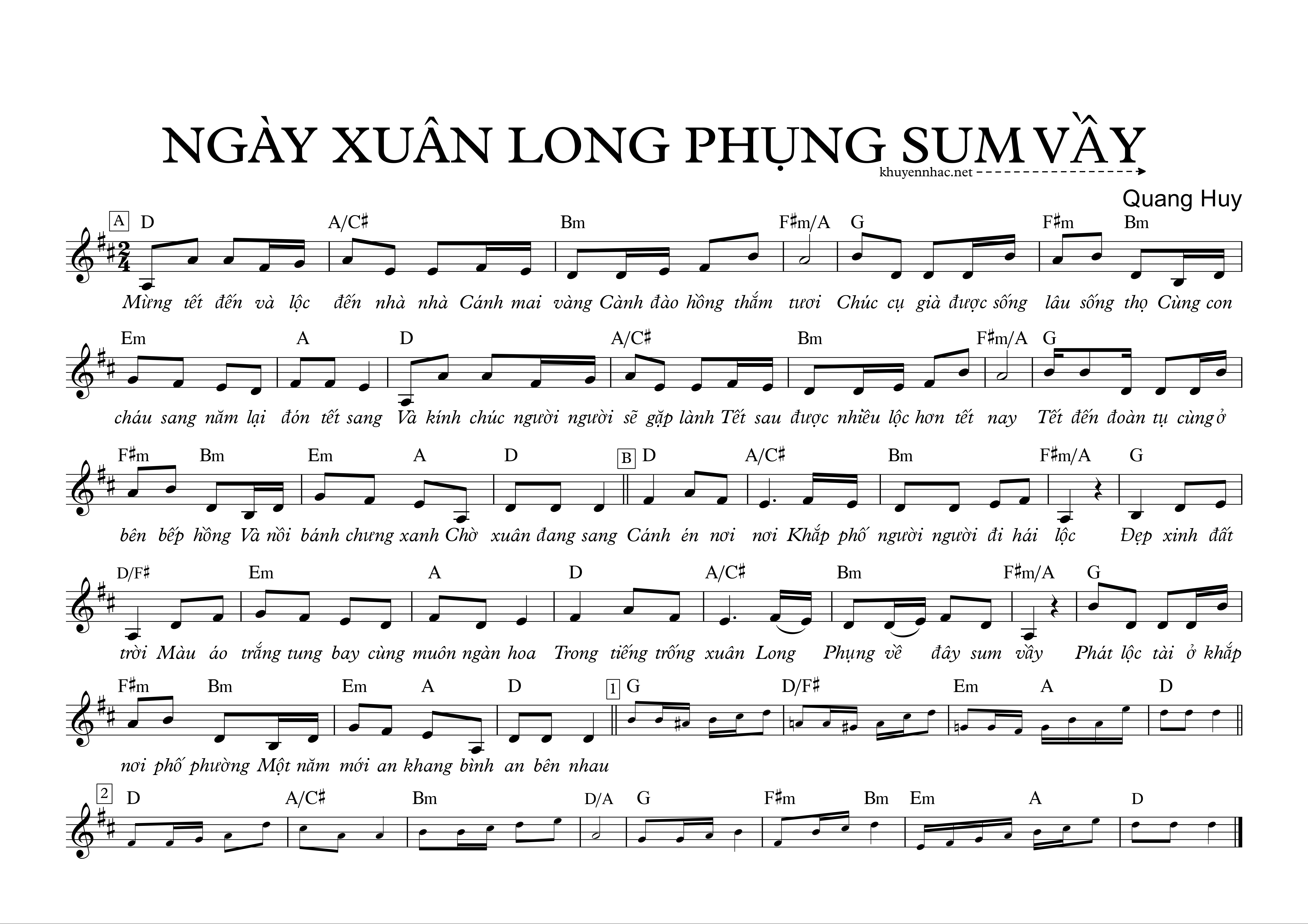Sheet nhạc Ngày Xuân Long Phụng Sum Vầy - Quang Huy - trang 1