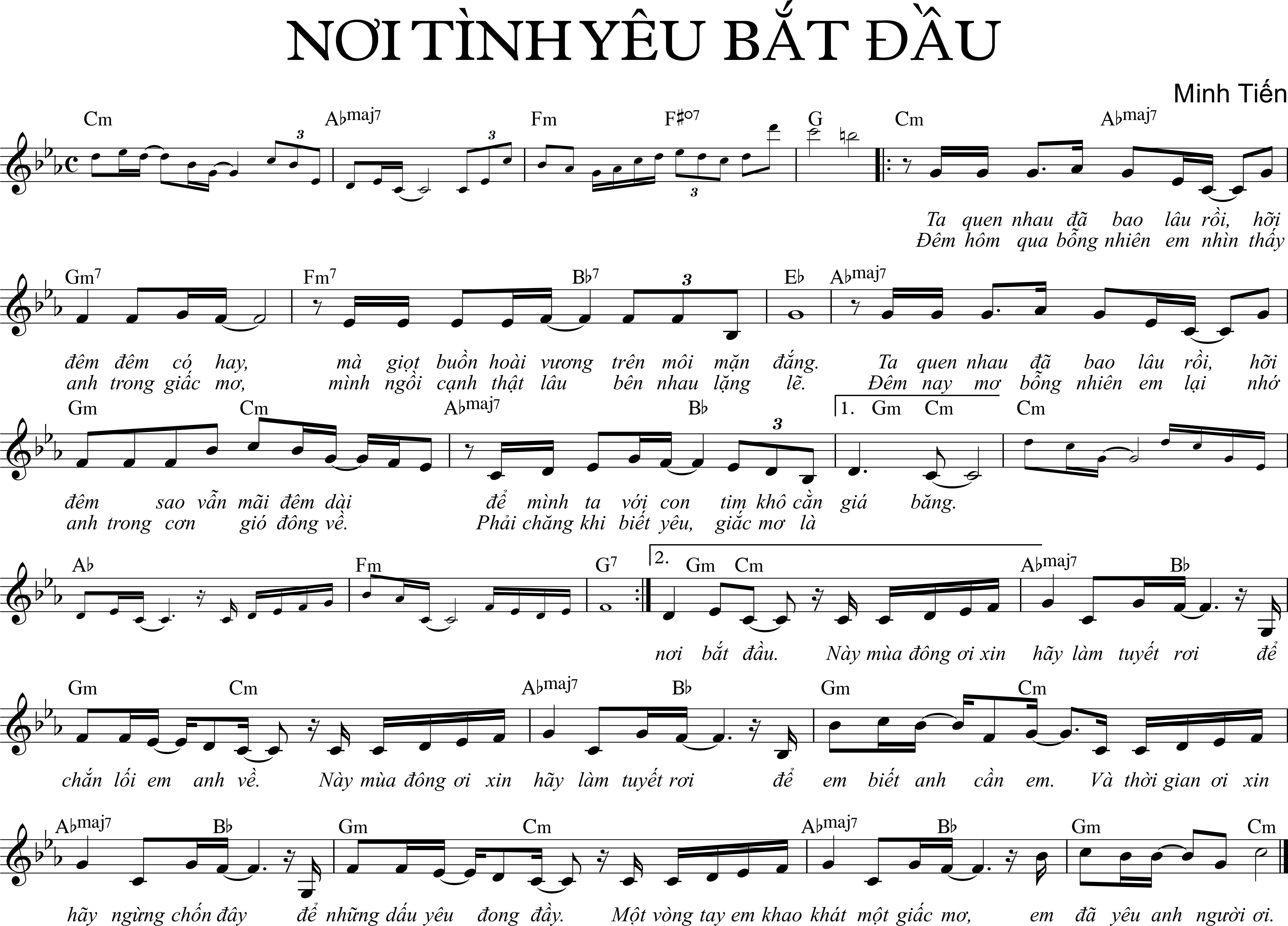 Sheet nhạc Nơi tình yêu bắt đầu
