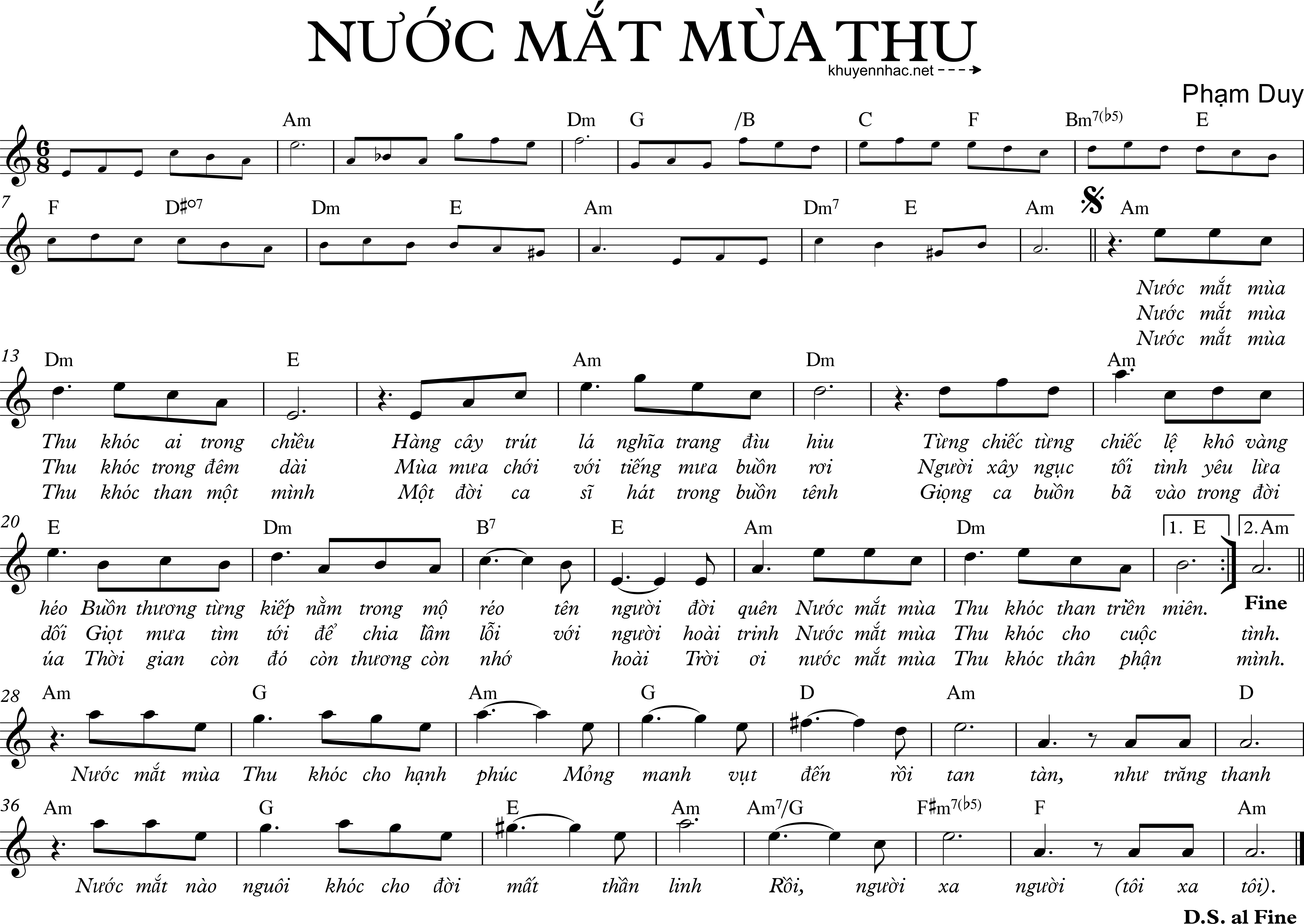 Sheet nhạc Nước mắt mùa thu - Phạm Duy - trang 1
